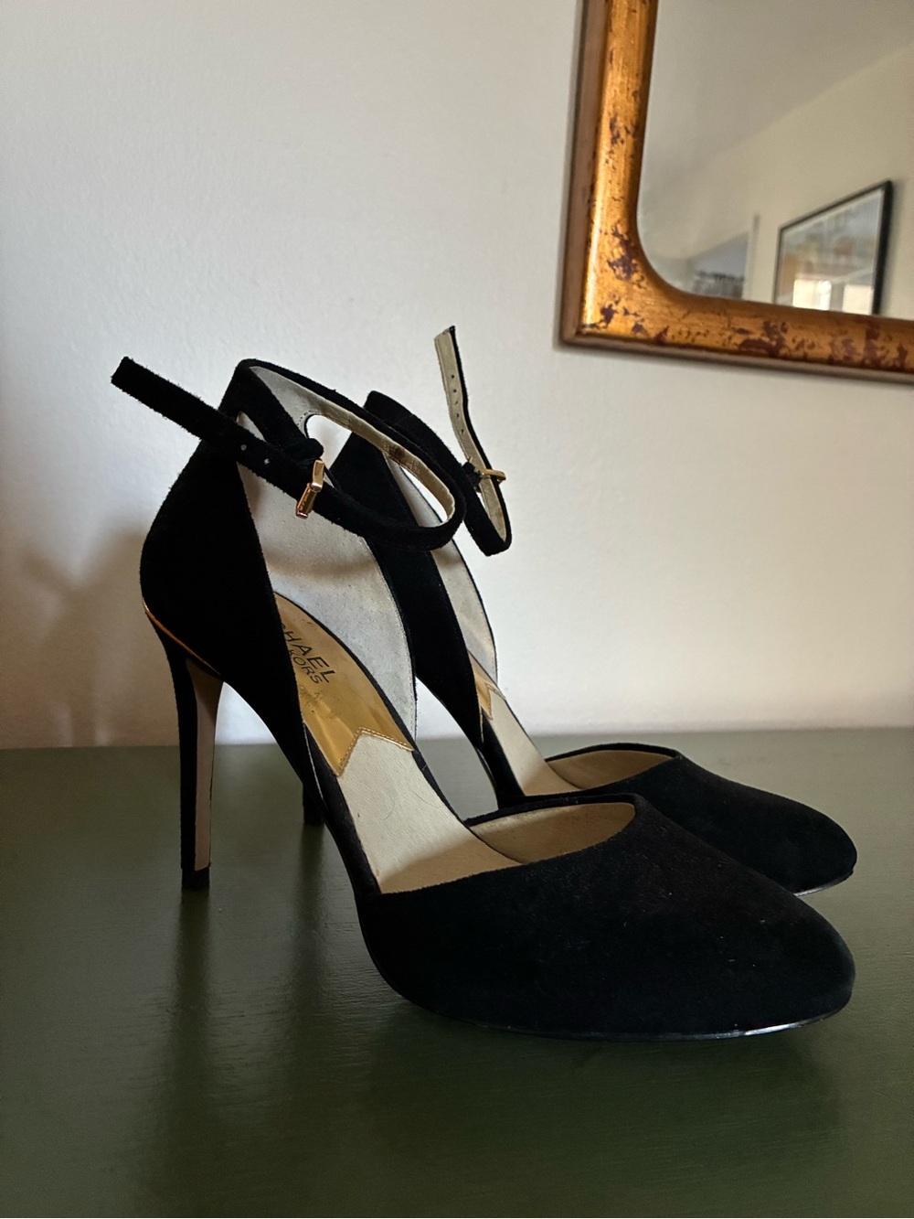 Michael Kors Black Suede Ankle-Strap Stiletto Heels